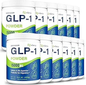 GLP-1 Supplement, Max Strength GLP-1 GLP1 Powder Supplements for Women & Men, Natural GLP-1 Support with Akkermansia Probiotic, High Fiber for Digestive & Gut, Metabolism, Energy, Vegan, 12 Pack