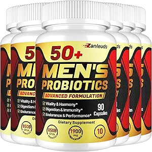 Probiotics for Men, Potent 50+ Mens Probiotic, Complete Gut & Digestive Health, with 850 Billion CFU, 1900mg Prebiotic Fiber, Energize, Immune, Mens Probiotics for Gut Health Over 50-540 Capsule