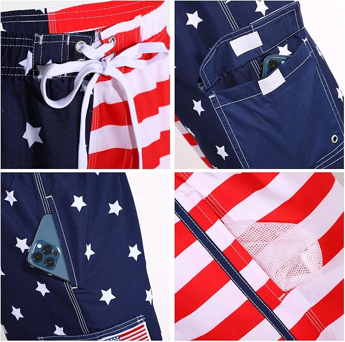 Yahenda 4th of July Shorts Mens USA American Flag Shorts Mens Swim Trunks with Headband Sunglasses Red Blue White Pants - Image 6